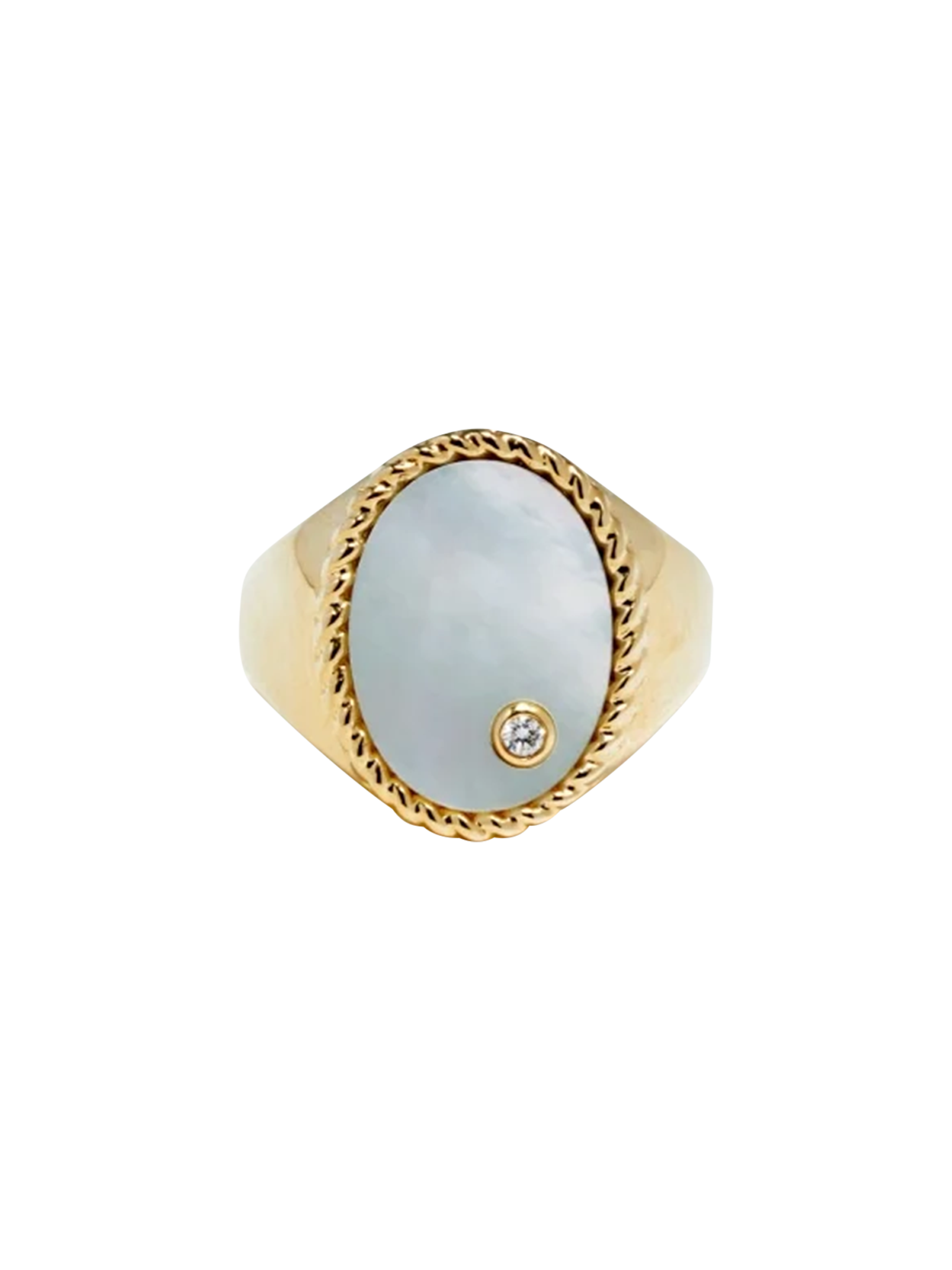 Oval mother-of-pearl signet ring in yellow gold